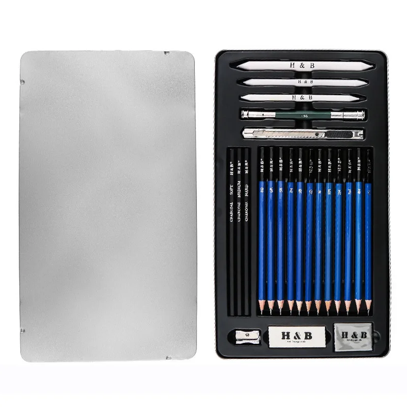 Pencil set Художественный Эскиз карандаша школьные товары для рукоделия деревянные чертежные карандаши для рисования Начинающий художник угольный карандаш Lron коробка Канцелярский набор подарок - Характеристики: Pencil set
