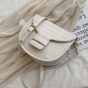 

2020 Stone Pattern Saddle Bag Crocodile Diagonal Cross Shoulder Bag