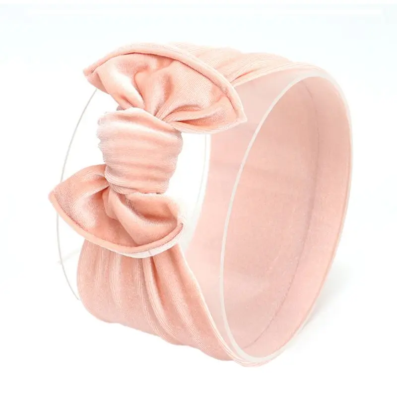 Light Pink Бархатная повязка на голову с бантиком для девочек; сезон зима года; детская бархатная повязка на голову с бантиком для девочек; повязка на голову с бантиком; аксессуары для волос - Цвет: Light Pink