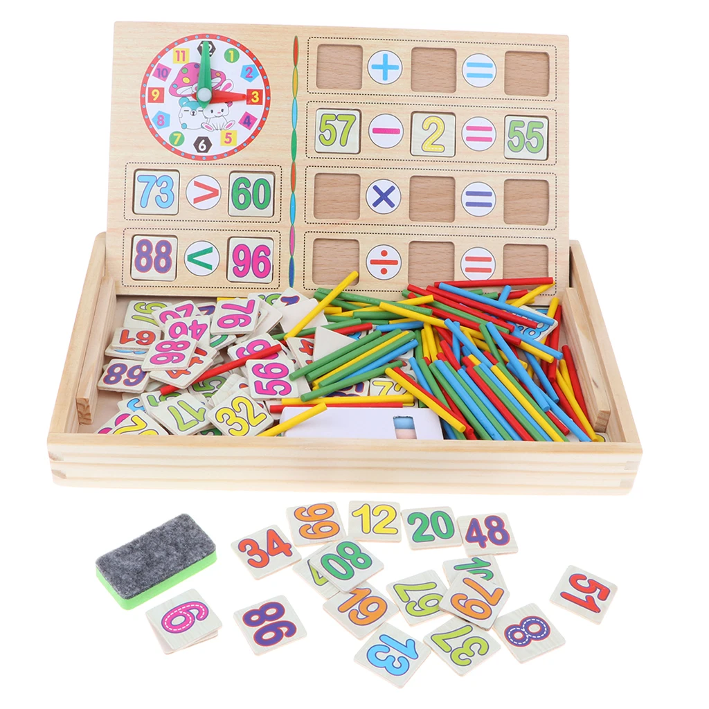 Wooden Counting Sticks Arithmetic Box Math Educational Toys Rods& Blackboard