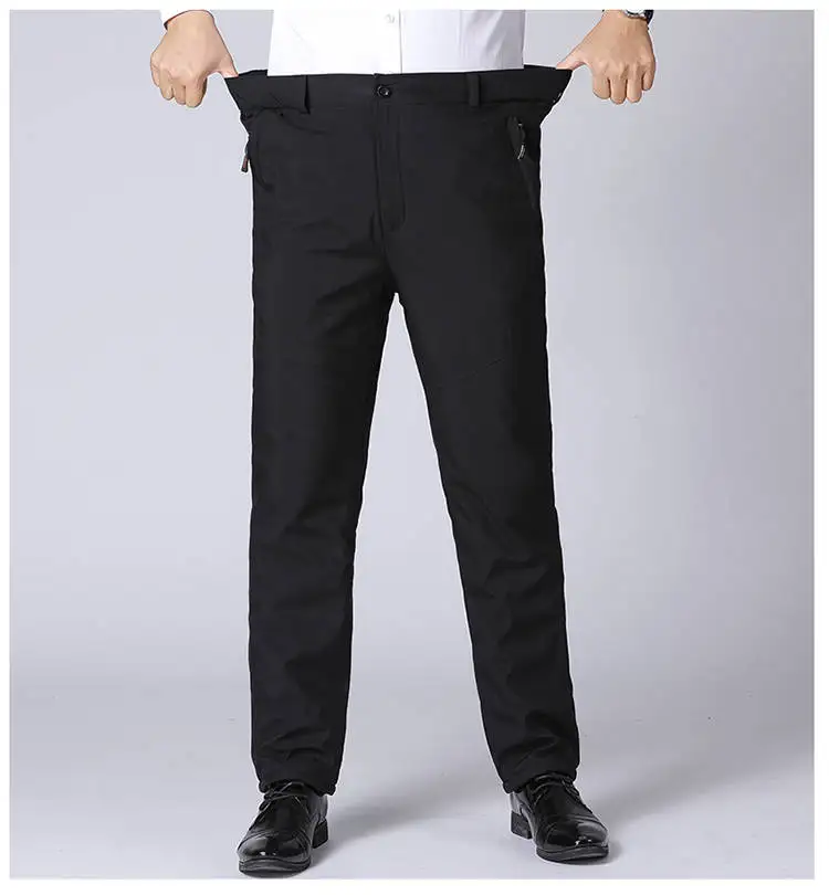 Men's Casual PANTS Winter High waist three Layer Plush and Thickened Warm pants for Old Men Outwear Trousers