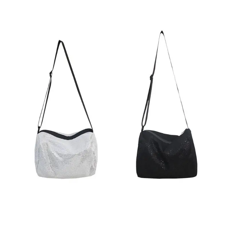 

Casual Unisex Shopping Totes Adjustable Nylon Sequin Shoulder Messenger Bag Large Capacity Handbag Girl Crossbody Bag