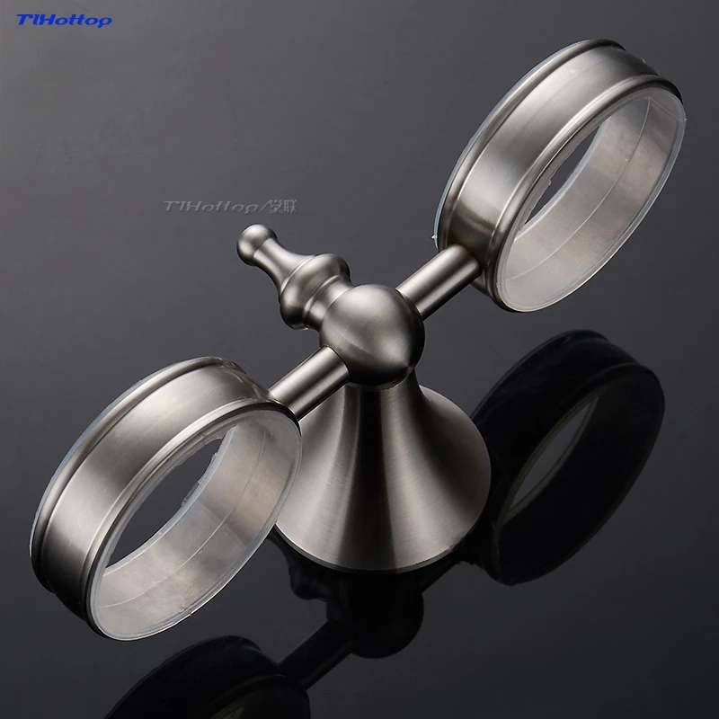 Tlhottop 304 Stainless Steel Double Cup Tumbler Holder Wall Mounted Toothbrush Cup Holder Bathroom Accessories YJ-7465