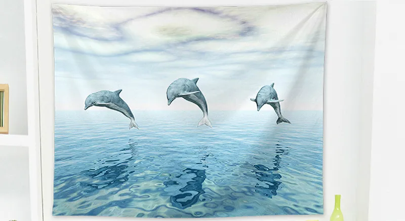 Europe and America Ins Tapestry TV Background Wall Landscape Decoration Tapestry Polyester Cloth Tarpaulin - Цвет: Three dolphins