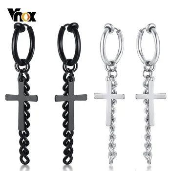 

Vnox Freestyle Chain Tassel Drop Dangle Earrings for Men Woman Stainless Steel Cross Earring Unisex Ear Clip Jewelry