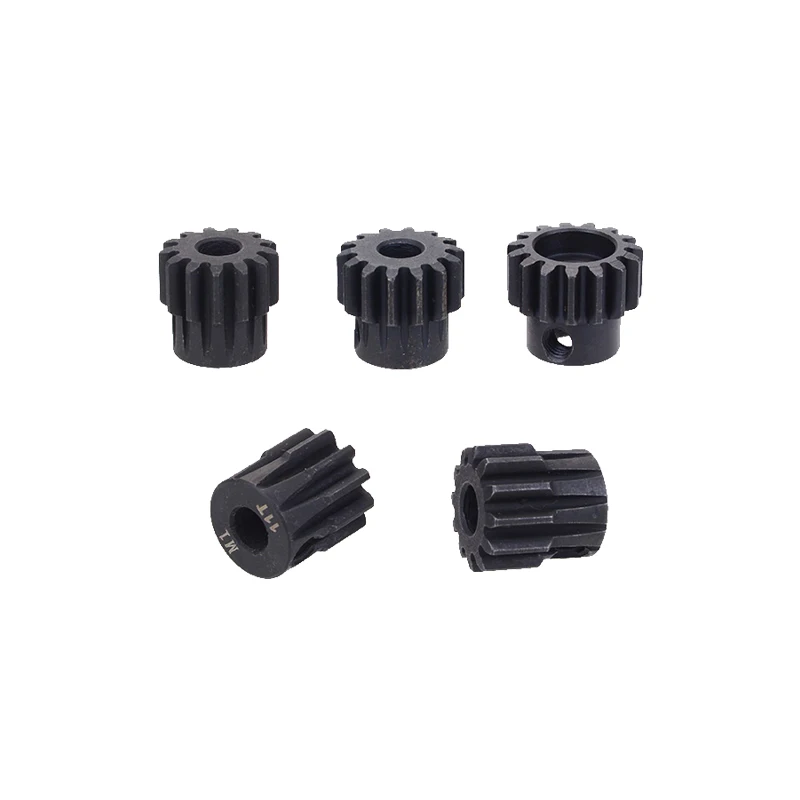 Gros plan sur un pignon moteur RC 11-30T en acier, mettant en évidence la finition métallique.