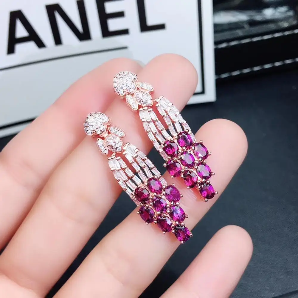 

Retro luxury Tassels strand natural red garnet drop earrings Natural gem stone earrings S925 silver girl party gift fine jewelry