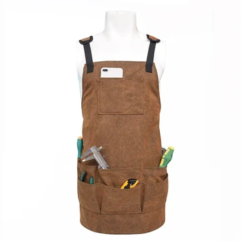 

1pcs Practical Work Canvas Apron Adjustable Back Tapes Thickened Workwear with Tool Pockets