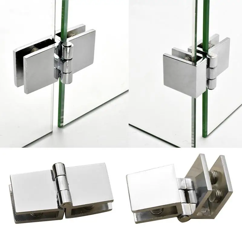 90 180 Degree Bilateral Clip Home Easy Install Glass Clamp Zinc Practical Durable Cabinet Door Hinge Bathroom Furniture Cupboard