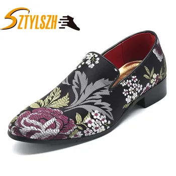 

Men Shoes Luxury Brand Men Loafers Italian Style Dress Shoes Casual Flat Canvas Embroidered Shoes For Men Party Driving Shoe