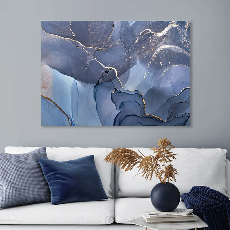 

Marble Texture Abstract Poster Gold Blue Wall Art Print Modern Style Canvas Ink Painting Nordic Decorative Picture Home Decor