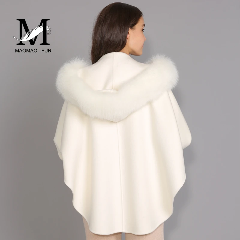 MAOMAOFUR кашемировое пальто женский модный плащ стиль натуральный Лисий мех воротник в полоску верхняя одежда женская кашемировая куртка
