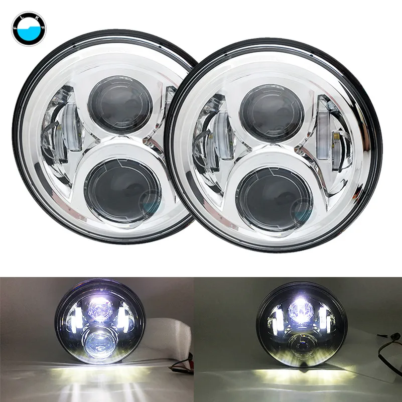 Круглый 2x75 Вт " светодиодный противотуманный фонарь 7" H4 Hi/low налобный фонарь Halo angel eyes для Jeep Lada Niva 4x4 - Цвет: B 60W Silver