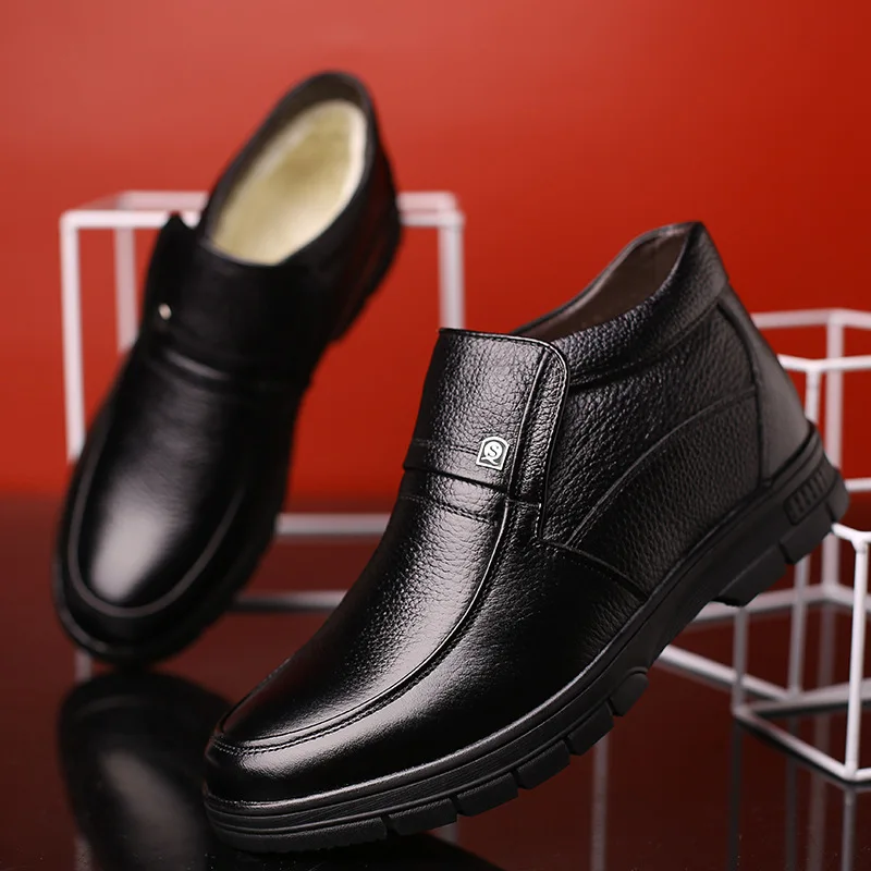 Luxury Brand Men Winter Boots Warm Thicken Fur Men's Ankle Boots Fashion Male Business Office Formal Leather Shoes