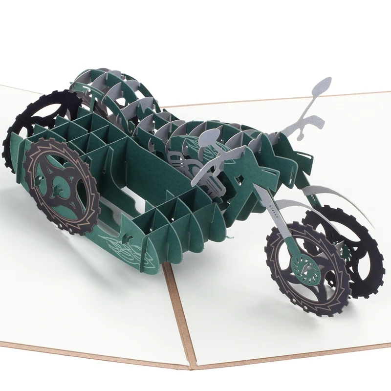 Ручной работы 3D Pop Up Мотоцикл шаблон мотоцикл День рождения карты творческие поздравительные открытки бумажное ремесло(Q513206