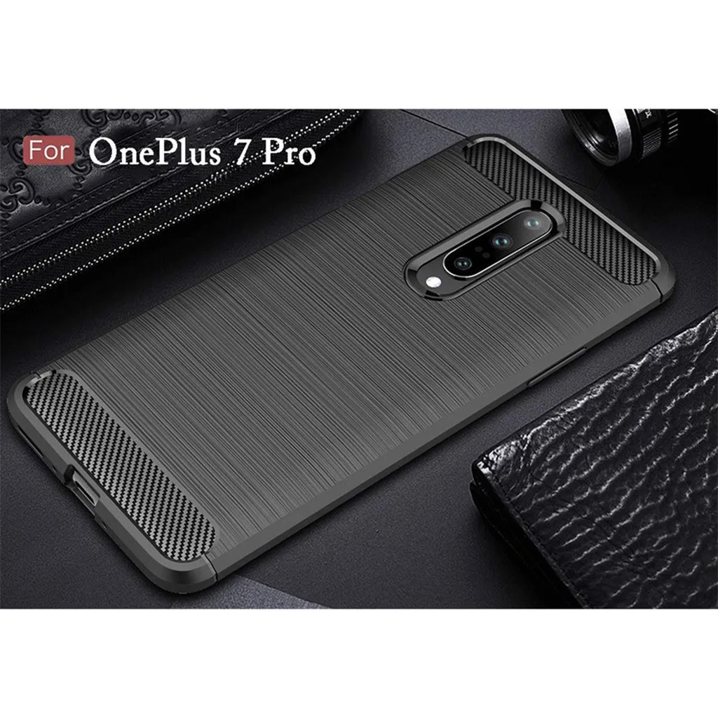 For Oneplus 7 Pro 6.7 inch Luxury Silicone Rubber Protective Hard Phone Case Dirt-resistant Slim Cover Carbon fibre Hard Case