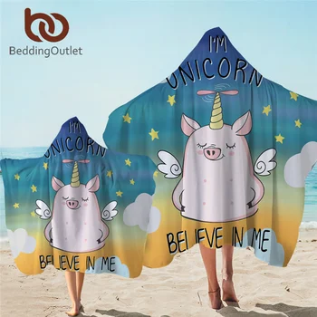 

BeddingOutlet Pig Angel Hoodie Towel Flying Unicorn Bath Towel With Hood Cartoon Wearable Beach Blanket 1pc Horned Piglet Towel