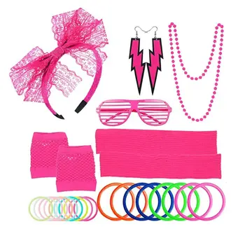 

EDCRFV 1Set 80s Cosplay Party Costume Outfit Headband Necklace Earrings Bracelets Leg Warmer Gloves Glasses Costumes Accessories