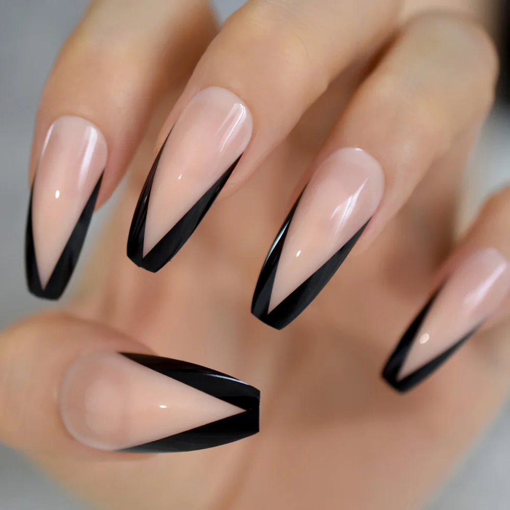 Glossy Ballerina Beige Nude Black French False Coffin Nails Art Tips Extra Long Uv Full Cover Press On Fake Nail Extention Tool False Nails Aliexpress