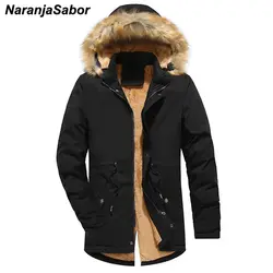 NaranjaSabor Новая мужская зимняя парка мужская флисовая куртка с меховым воротником мужская хлопковая толстая верхняя одежда с капюшоном