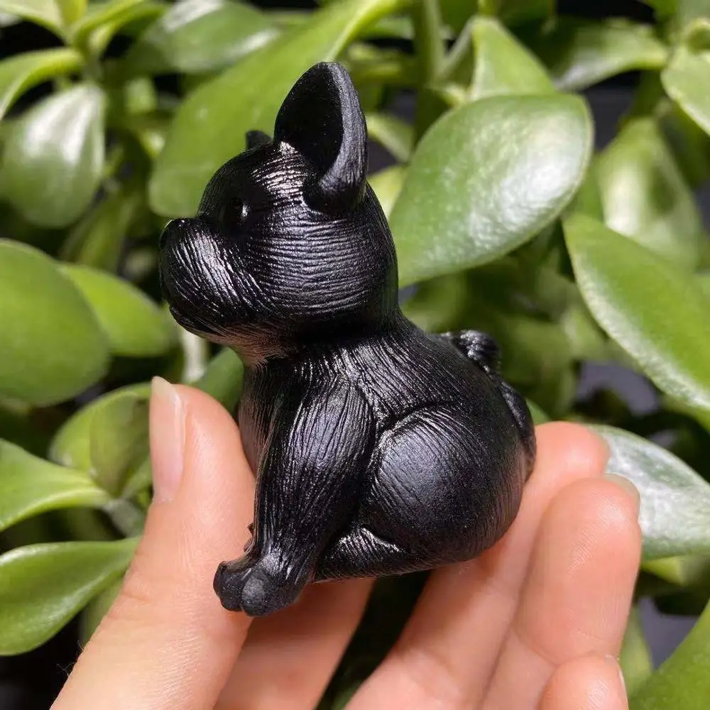 High quality natural crystal carvings obsidian dog for birthday gifts