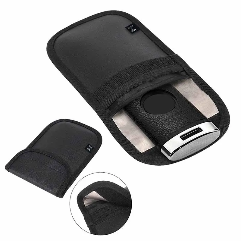 

1x Anti-theft RFID Signal Blocking Keyless Entry Black Leather Car Key Pouch Bag