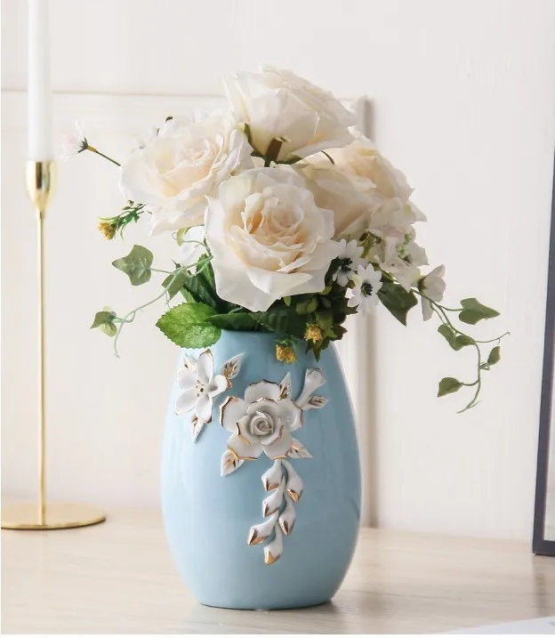 Wedding Ceramic Vase Living Room Modern Crafts Arts Flower Arrangement Coffee Table TV Cabinet Decor Dried Flowers Vase Christm