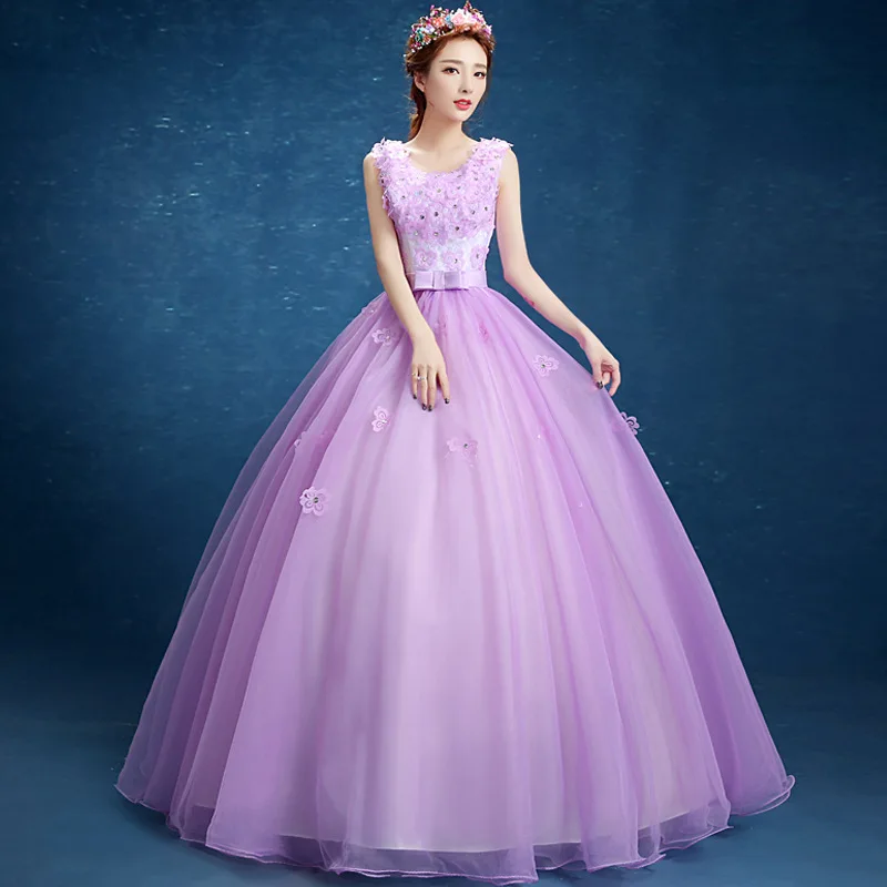Новинка, Роскошные вечерние платья с объемными цветочными аппликациями 15 Anos, винтажные Бальные платья, фиолетовое бальное платье