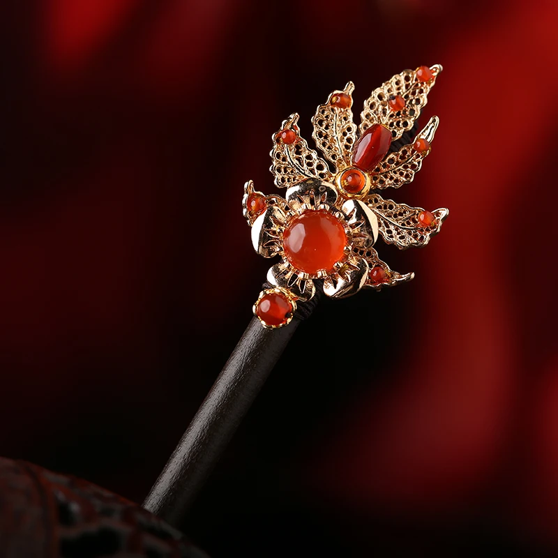 

Ancient Chinese court accessories handmade wooden jade beaded Phoenix tail hairpin hair sticks bun up-do tools for hanfu COSPLA