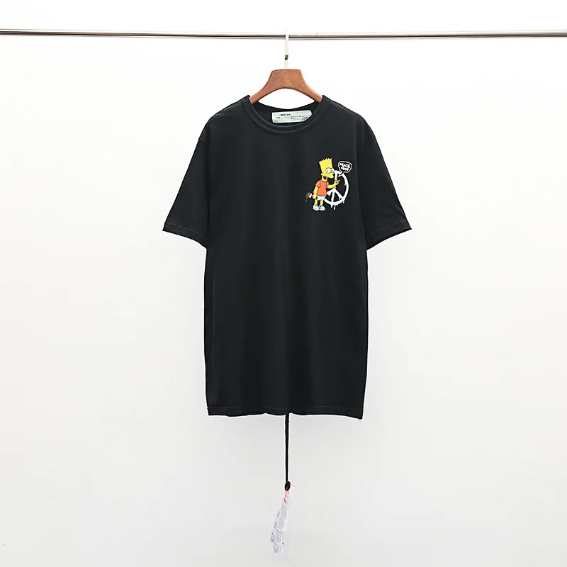 19SS OFF-WHITE OW Повседневная Симпсон брызг чернила стрелка-указатель личности дикий короткий рукав Футболка мужская - Цвет: Черный
