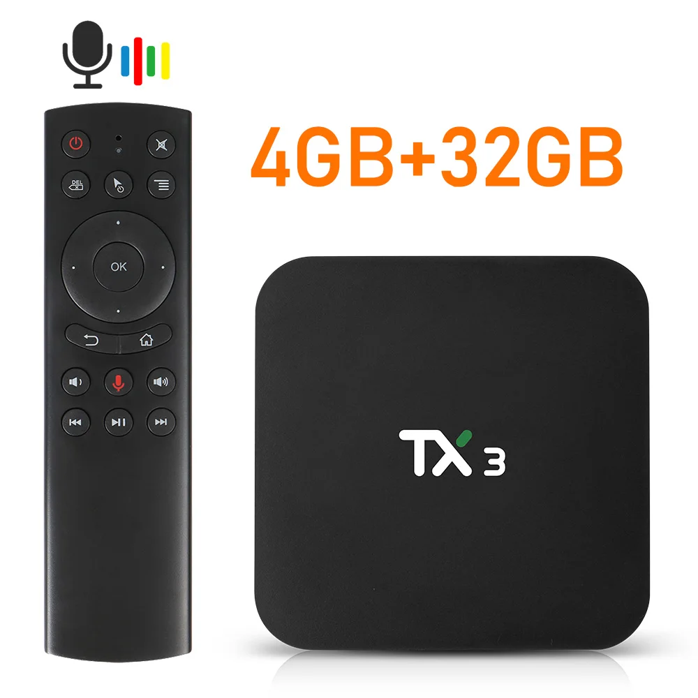 4G32Gvoice TX3 Android 9,0 ТВ приставка Amlogic S905X3 wifi Bluetooth 32 Гб 64 Гб 1080P H.265 4K youtube Netflix телеприставка - Цвет: 4G32Gvoice