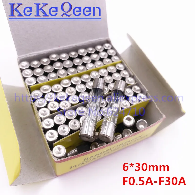 100 шт. 250V 6*30 0.5A 1A 2A 3A 4A 5A 6A 7A 8A 10A 12A 15A 20A 25A 30A 6*30 мм специальные внутренние подкладки для быстрый плавкий предохранитель Стеклянные Предохранители страхование, нержавеющая сталь, трубка