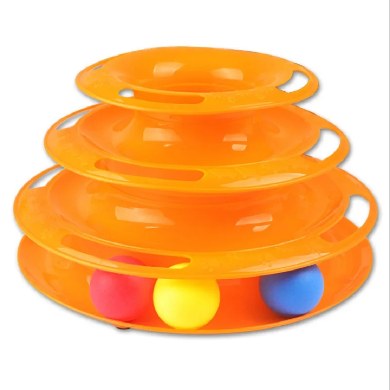 

3 Layers Crazy Ball Disk Cat Toys Anti-slip Interactive Amusement Plate Triple Turntable Play Disc Small Pet Toy For Kitten Cats
