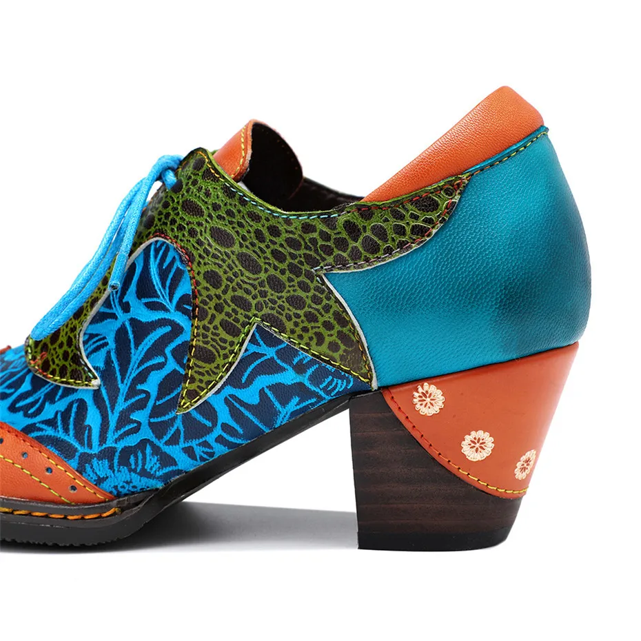Vintage Handmade Print Stitching Women Pumps Oxfords Shoes Ethnic Style Genuine Leather Chunky High Heels Women‘s’ Shoes Brogues (8)