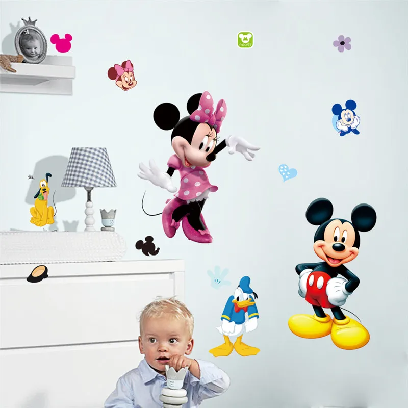 lovely Mickey Minnie Wall Stickers For Kids Room Children Bedroom Wall Decoration