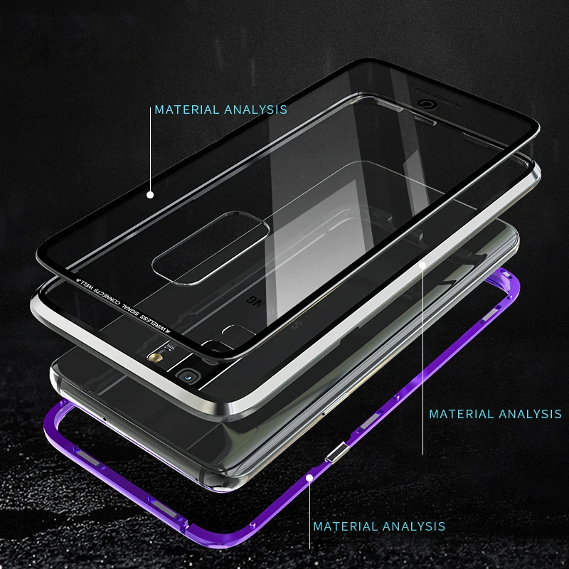 Luxury-Magneto-Magnetic-Adsorption-Metal-Phone-Case-For-Samsung-Galaxy-S9-Plus-Tempered-Glass-Transaprent-Cover