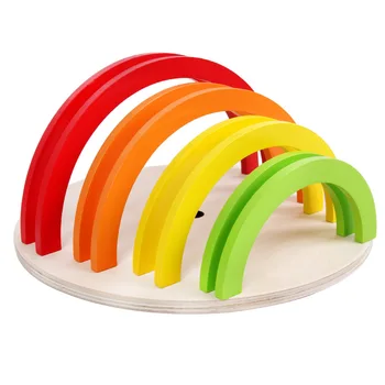 

14 Piece Wooden Rainbow Nesting & Stacking Game Learning Toy Geometry Building Blocks Educational Toys for Kids Baby Toddlers