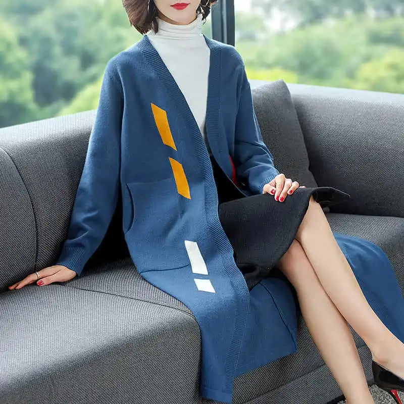 

Women Long Sweater Cardigans 2019 Autumn Winter Long Sweater Jacket Geometric Knit Cardigans Long Overcoat winter coat woman