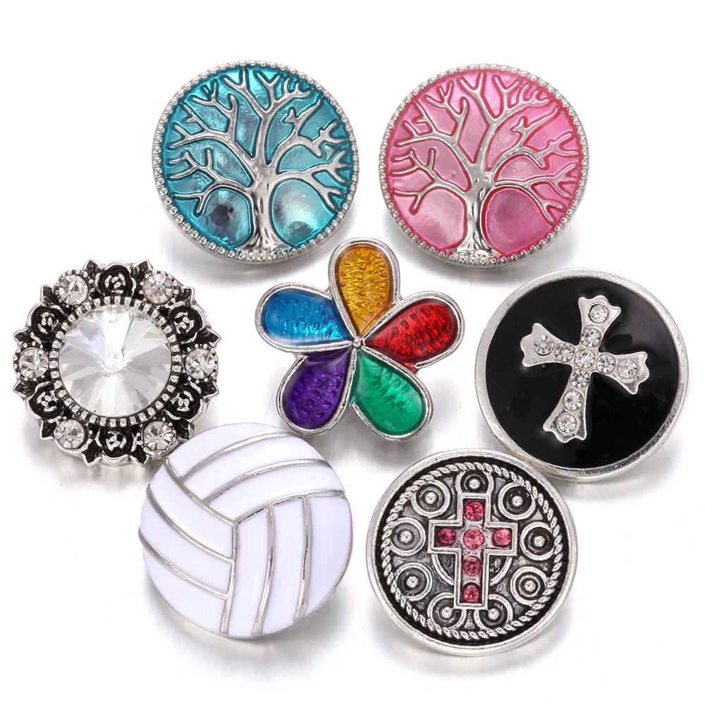 6pcs/lot Wholesale Newest Snap Jewelry Mixed Colorful Rhinestone Crystal Flower 18mm Snap Button
