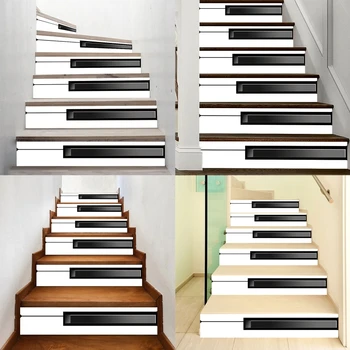 

6Pcs Piano Tile Wall Stair Riser Floor Sticker Self Adhesive Waterproof PVC Wall
