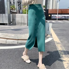 Genayoa, вязаные женские юбки, облегающая шерстяная юбка, высокая талия, эластичная, с разрезом, прямая, юбка миди, зима, мода