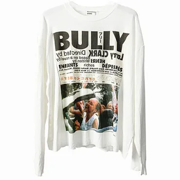 

Oversize ERD Long sleeve T-Shirt Hip-Hop Raw Edge Poster Printing Top Tee White Vintage E.R.D Long sleeve T Shirt