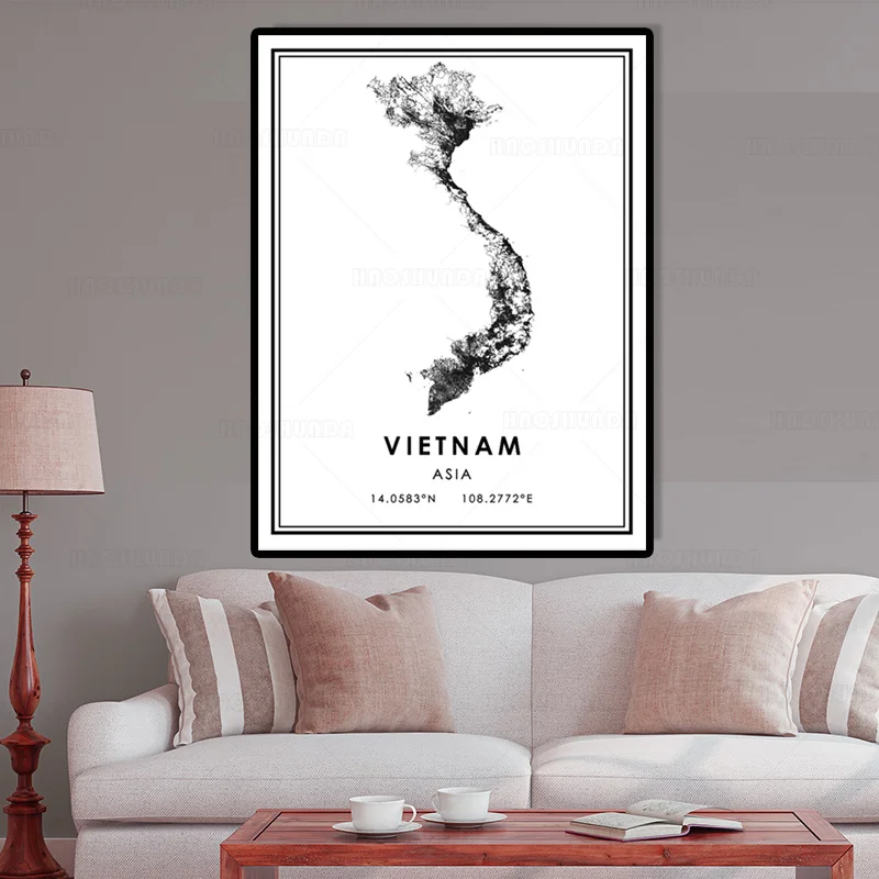 Black and White VIETNAM World City Map Wall Art Canvas Poster Prints Nordic Style Paintings Picture for Living Room | Дом и сад