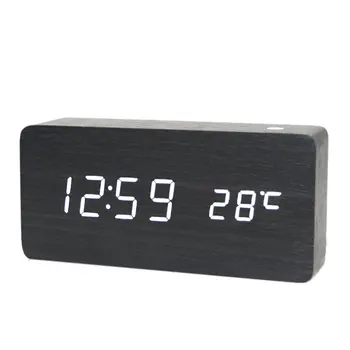 

Creative Wood Alarm Clock Voice Mute Led Calendar Bedside Living Room With Second Temperature Clock Alarm Clock