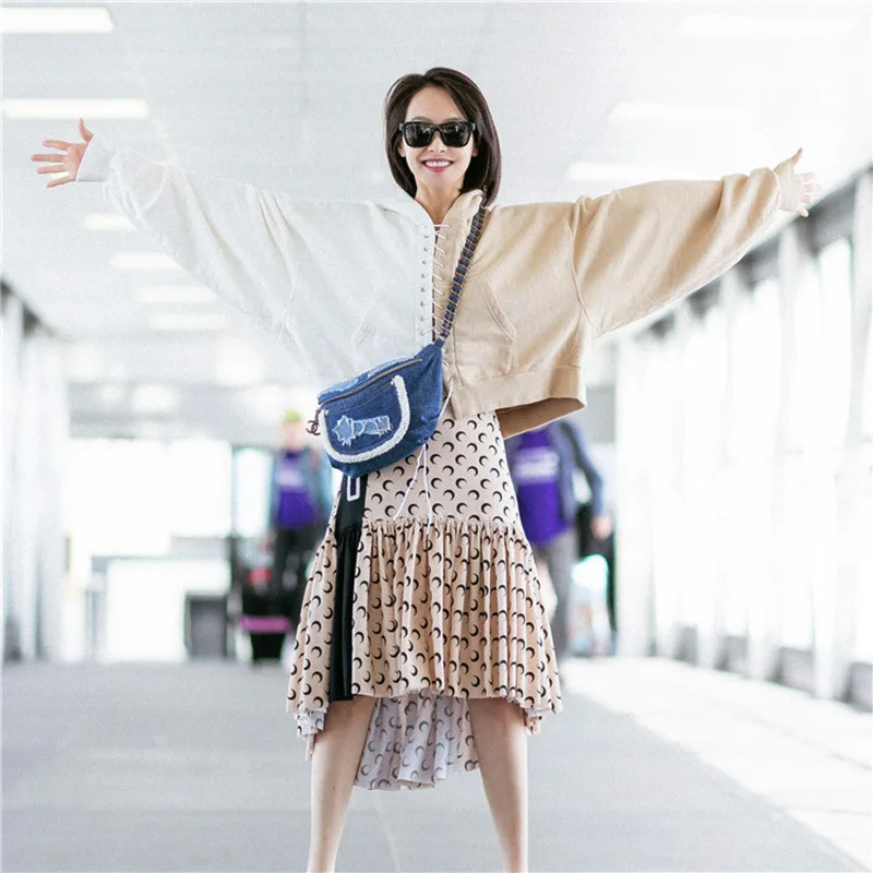 

Autumn 2019 The New Clothes Stars Are Wearing The Same White Hooded Front and Back Tie Clothes Pullovers Patchwork Sweatshirt