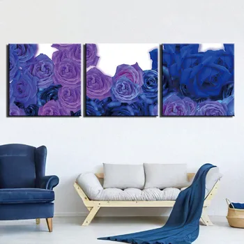 

3 Pieces Canvas Paintings Home Decor Prints Poster Blue Rose Still Life Pictures For Living Room Modular Wall Art