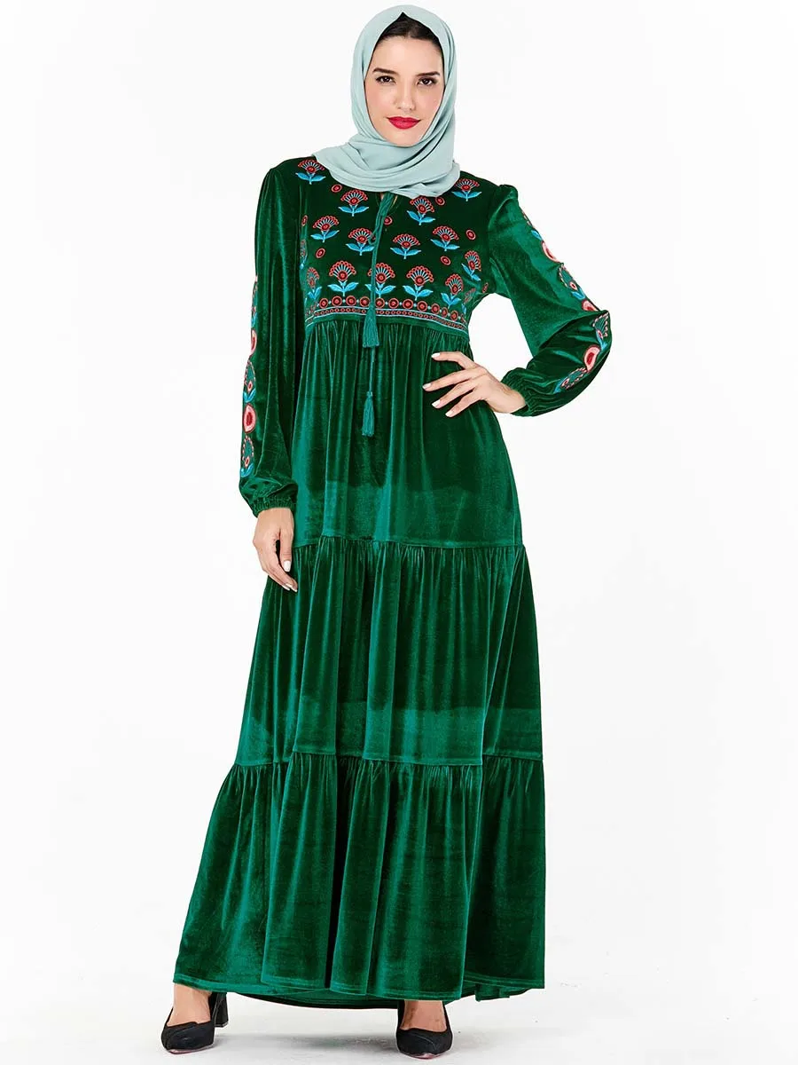 Элегантное мусульманское платье макси абайя хиджаб с вышивкой Vestidos кардиган-кимоно длинные халаты Jubah Ближний Восток Eid Рамадан исламский