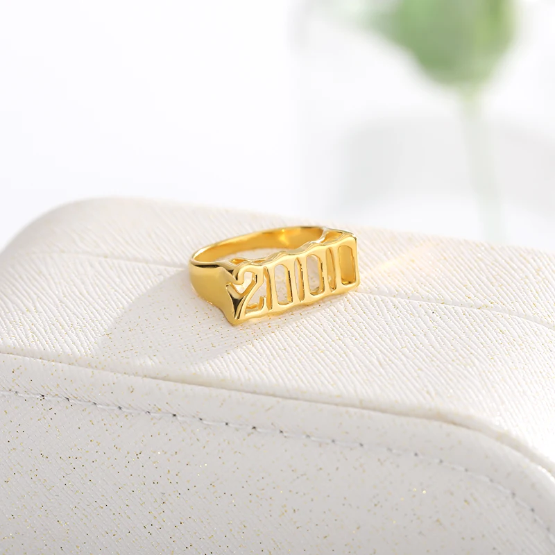 

Old English Ring for Women Personalized Number Year 1992 1996 1997 1998 anillos Stainless Steel Customized Rings Gold Jewelry