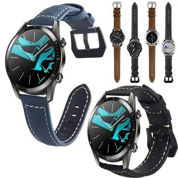 

20/22mm Strap For Huawei Watch GT 2 42/46 for Samsung galaxy watch 3 41/45 SM-R840 850 Crazy Horse leather watch band bracelet