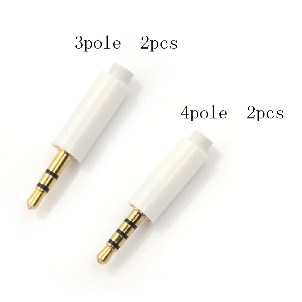 

2pcs 2.5mm stereo headset plug with tail 3/4 pole audio plug Jack Adaptor connector for phone white color
